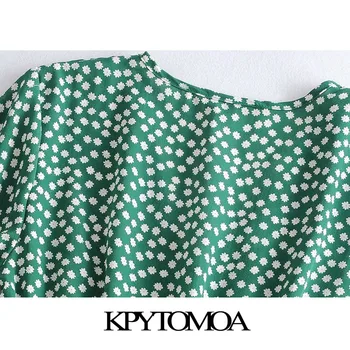 KPYTOMOA Naiste 2020 Stiilne Mood Õie Printida Plisseeritud Mini Kleit Vintage V-Kaeluse Lühikese Varruka Küljel Vibu Seotud Naiste Kleidid Mujer