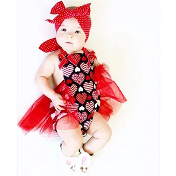 Qunq sõbrapäeva Beebi Romper koos Peapael 2021 Uus Punane Silmadega Armas Süda Imiku Tüdrukute Riided Suvel Vibu Vastsündinud Kostüüm
