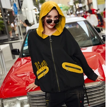 Max LuLu 2019 Fashion Korea Brändi Daamid Punk Riided Naiste Lukuga Kapuutsiga Vabaaja Jakid Naine Trükitud Sügis Mantlid Pluss Suurus