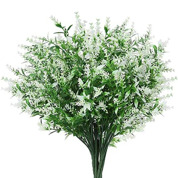 8 Kimbud Kunstlik Lavendel Lilled Väljas Võltsitud Lilled Ei Närtsi Faux Plastikust Taimede Aed Veranda Akna Box-Valge