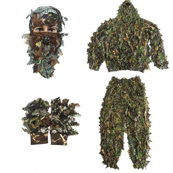 Snaiper CS Biooniline Kamuflaaž Ülikond Meestele 3D Maple Leaf Ghillie Ülikonnad Džungel Metsamaa Jahindus Riided Camo Full Face Mask ja Kindad