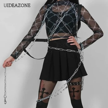 UIDEAZONE Mood Gooti Tikandid Naiste Plisseeritud Seelikud Must Punk Goth-Line Seksikas Daamid Seelik 2021 Halloween Streetwear