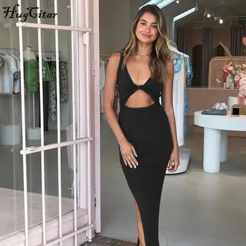 Hugcitar 2020 varrukateta õõnes läbi pilu, seksikas maxi kleit suveks naiste fashion streetwear varustus sundress