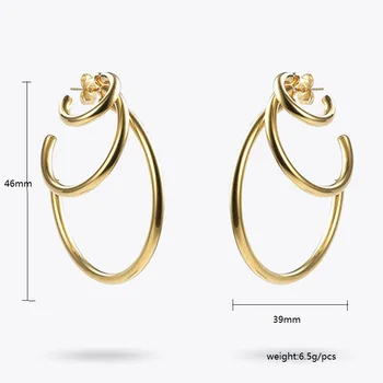 Kolmekordne hoop kõrvarõngad roostevabast terasest naiste kulla värvi mood trinity ringi kõrvarõngas elegantne