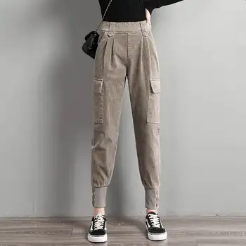3XL Pluss Suurus Vabaaja Streetwear Cargo Püksid Naiste Vintage Sügis-Talve Pikad Velvetist Püksid Taskud Must Daamid Püksid C6781