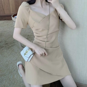 Kleit Naiste Ebaregulaarne Khaki Elegantne Temperament Tahke korea Stiilis Trendikad Vabaaja Streetwear Mõõdus 2XL Kõik-mängu Uus Naine