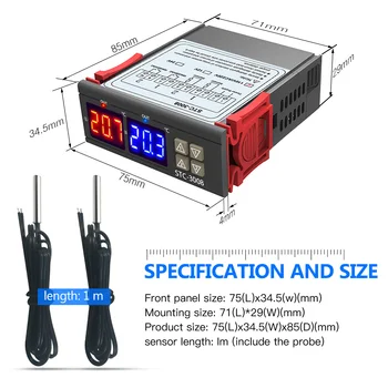 STC-3008 AC 220V 110V Dual Digital Teperature Töötleja Termostaat Külmik Küte Jahutus Kontroll Dual LED Sensor Sond