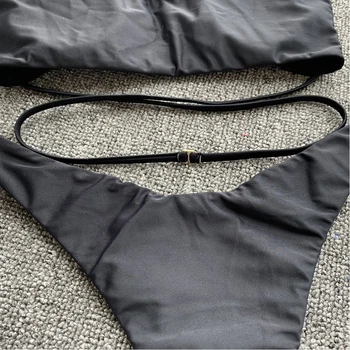 Ujumisriided must ees kolm nuppu seksikas tahked värvi Naiste Sidemega Bikiinid Komplekti Push-Up Brasiilia trikoo Beachwear Ujumistrikoo