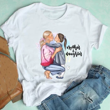 Naiste Lühikesed Varrukad Tütar Armas Tüdruk Mujer Camisetas Cartoon Ema Ema Riided Prindi Tshirt Naine Tee Top Graphic T-särk