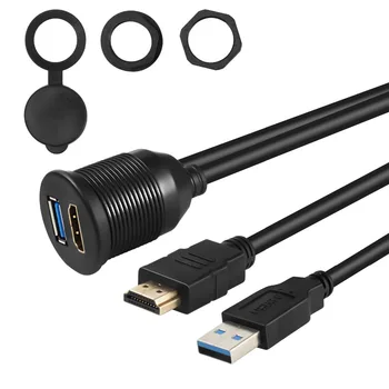 USB 3.0 & HDMI-HDMI + USB3.0 AUX Laiendamine Kriips Panel Veekindel Auto Flush Mount Kaabel Auto, Paadi-ja Mootorratta