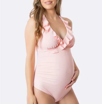 Rasedus ja sünnitus Naiste ujumisriided maternidad Ruffled Triip Prindi Bikinis ühes tükis Ujumistrikoo Beachwear Rase supelrõivad maillot bain