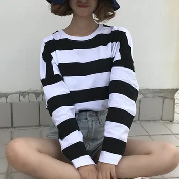 Uus T-Särk Naiste Musta Triibuline Tops Harajuku Tshirt 2019 Suvel Lühikesed Varrukad korea Casual T-särk camiseta feminina