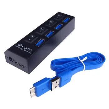 Kebidu kiire 4 Sadamate LED USB 3.0 HUB Koos Sisse/Välja Lüliti Power Adapter USB Hub Töölaua Sülearvuti