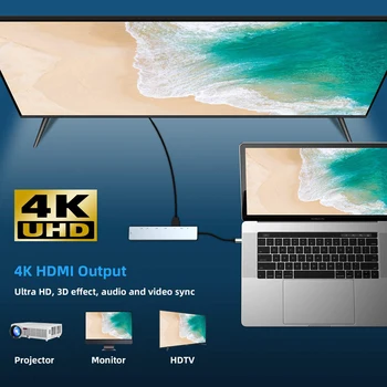 8-in-1 Liik-C-4K HDMI Docking Station Sülearvuti Tuum Võrgu Kaart PD Kiire Laadimine USB-Tüüp C-Hub Adapter sobib MacBook