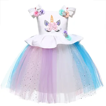 Tüdrukute Sünnipäev Rainbow Unicorn Kleit Lapsed Elegantne Lille Printsess Pall Kleit Baby Halloween Cosplay Unicornio Kleidid Tüdruk