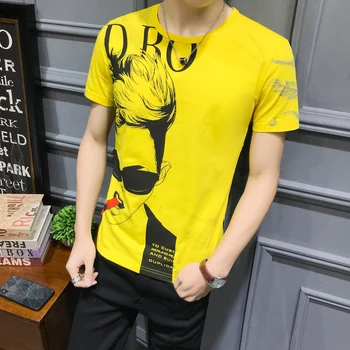 Korea Top Lühike Tee Suvel Uus Muster Isiksuse Trükkimine T-Särk Camiseta Hombre Klubi Partei Riie Homme Hombre Manga Corta