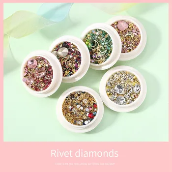 6 neet värvi teemant nail art jewelry art, uus küünte tšehhi diamond rhinestone set DIY kaunistamiseks peen nail art kleebised