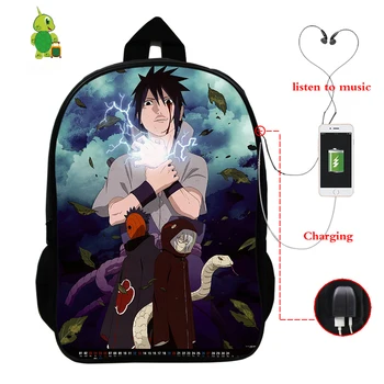 Naruto Sasuke Akatsuki Seljakott USB-Eest Sülearvuti Seljakott Kooli Kotid Teismelistele Reisi õlakott Meeste ja Naiste Seljakott