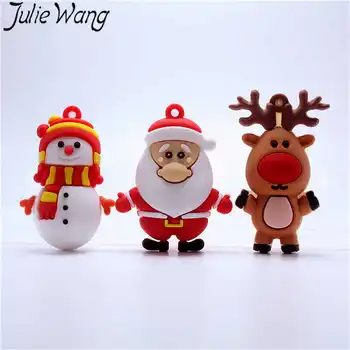 Julie Wang 20PCS Silikoon Jõulud Võlusid Jaoks Võtmehoidja Cartoon Santa Snowman Hirv Ehteid Teha Aksessuaar võtmehoidja Kaunistusega