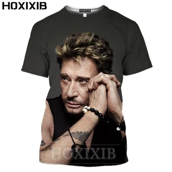 HOXIXIB Johnny Hallyday T-Särk Naiste 3D Print Rock Laulja, Hip-Hop Must Meeste Tshirt Lühikesed Varrukad prantsuse Elvis Unisex Streetwear