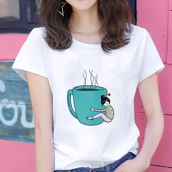 Tshirt Naised Armastavad kohvi Lõbus Trükitud T-särgid, Topid Femme Riided Naiste T-särk Harajuku Uus Suvi 90s Streetwear Riided Tee