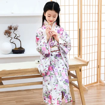 Lapsed Tüdrukud Punane Jaapani Kimono Hommikumantel Kleit Prindi Lill Tulemuslikkuse Riided Yukata Koos Obitage Pehme Cosplay Kostüüm