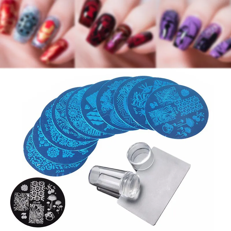 10 Tk Stantsimine Plaat + Selge Silikoon Stamper + Kaabits Nail Art Pilt Stamp Tool Maniküüri-Mall Dropshipping SMJ