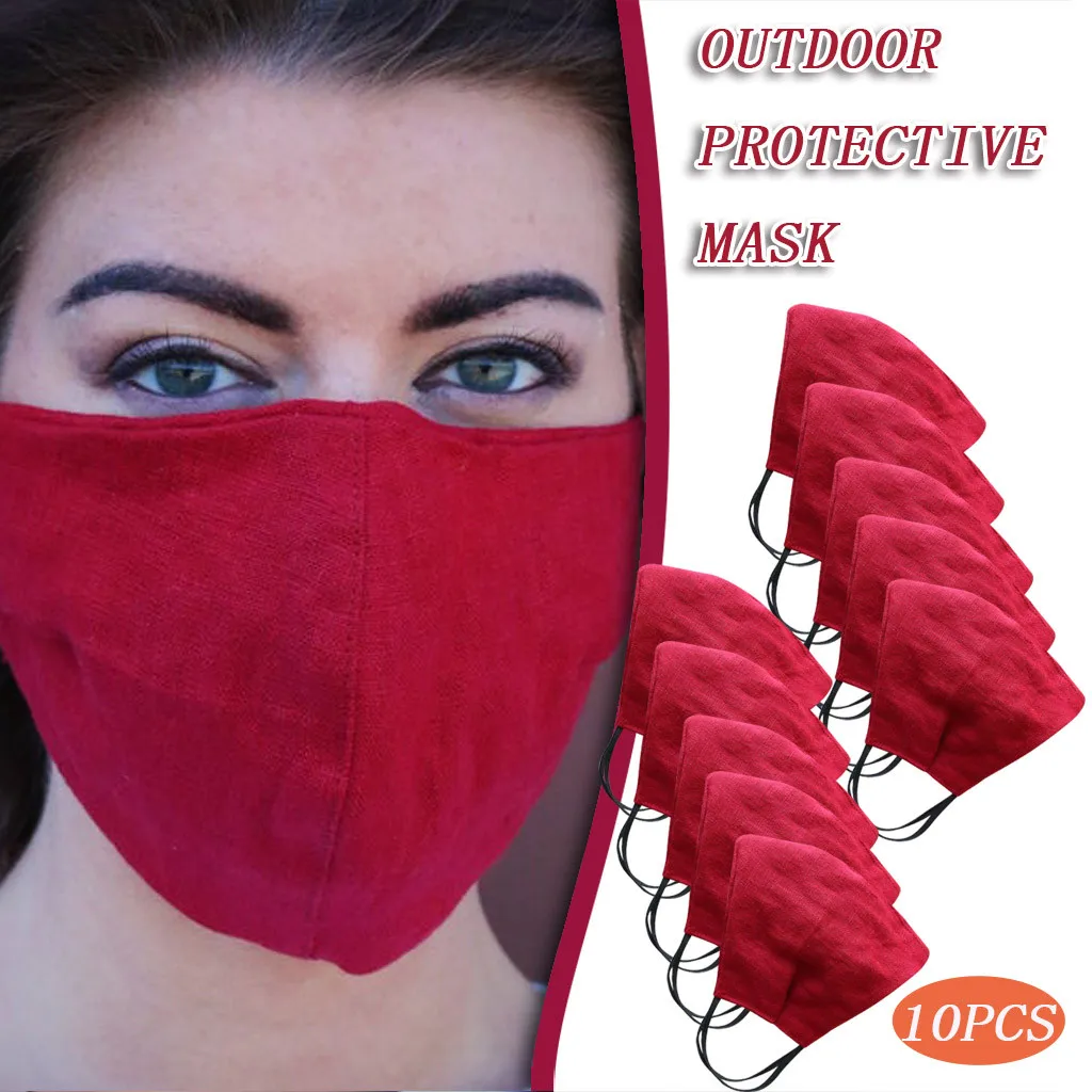 10TK Naturaalne Linane Täiskasvanud Tolmukindel Hingav PM2.5 Face Mask Täiskasvanud Pestav Riidest Mask Suu-Muffle Korduvkasutatavad Naiste Nägu