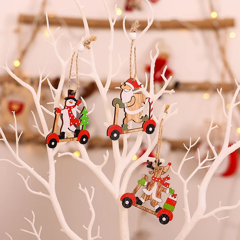 1set Puidust Jõulupuu Rippuvad Ripats Santa Klausel Lumememm Cartoon Auto Puidust Käsitöö DIY kuuseehted Xmas Kingitused