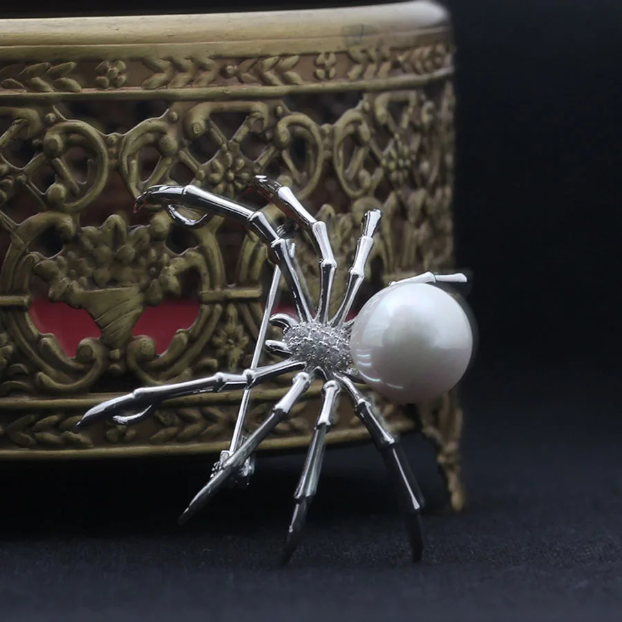 2018 Mood Ehteid Unikaalne Suur Pearl Crystal Rhinestone Spider Sõle Mehed Broche Prügikasti Raputas Vintage Loomade Prossid Naised