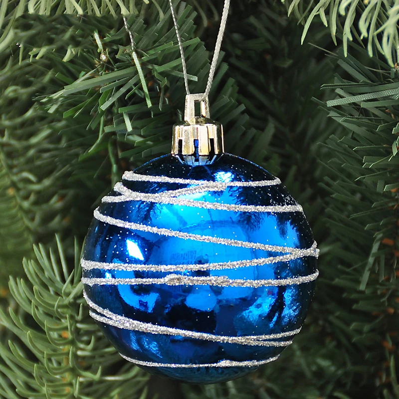2018 Uus 6tk/palju jõulukaunistused 6cm kuum hõbeda triibuline värvilised Jõulud pallid Suur Jõulupuu Ripats 2colors