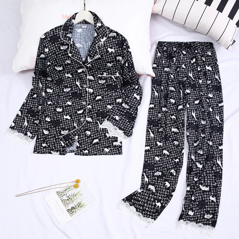 2020. aasta Kevadel Uus Trükkimine Pajama Set Naine korea Magus Armas Rayon Pikad Varrukad pikad Püksid Twinset Pijama M-XL