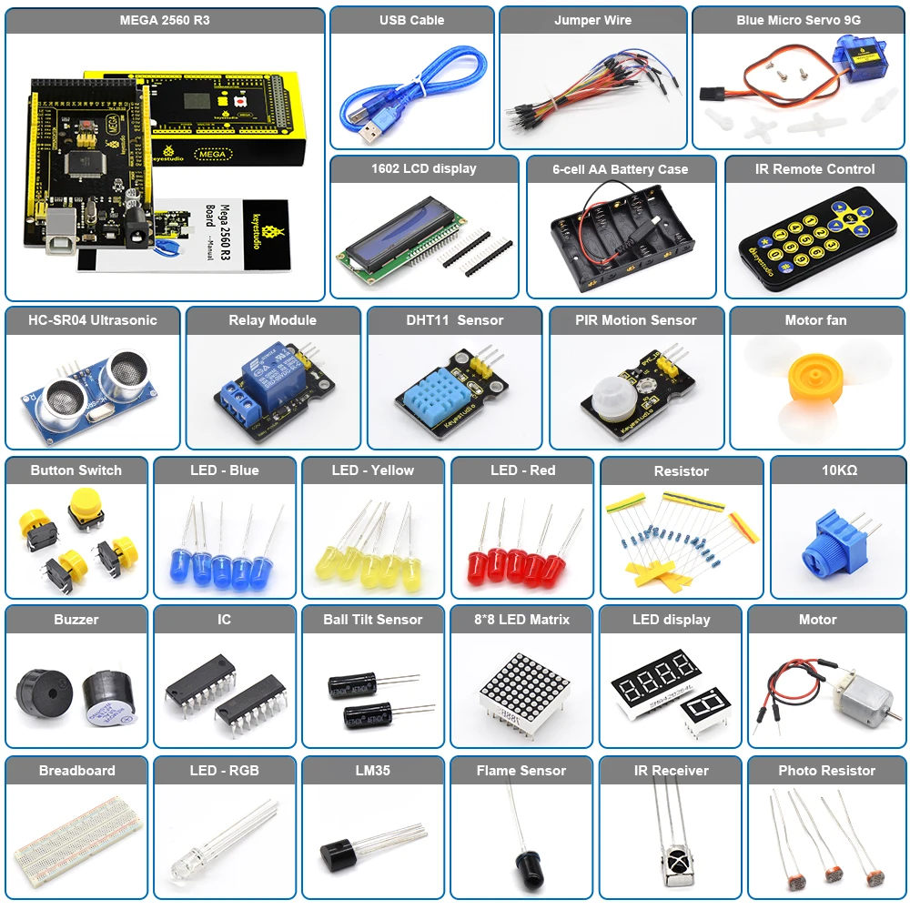 2020. aasta UUS! Ajakohastatud Versiooni Keyestudio Basic Starter Kit V2.0 (Mega 2560R3 Board ) W/Gift Box Arduino Kit+PDF(online)