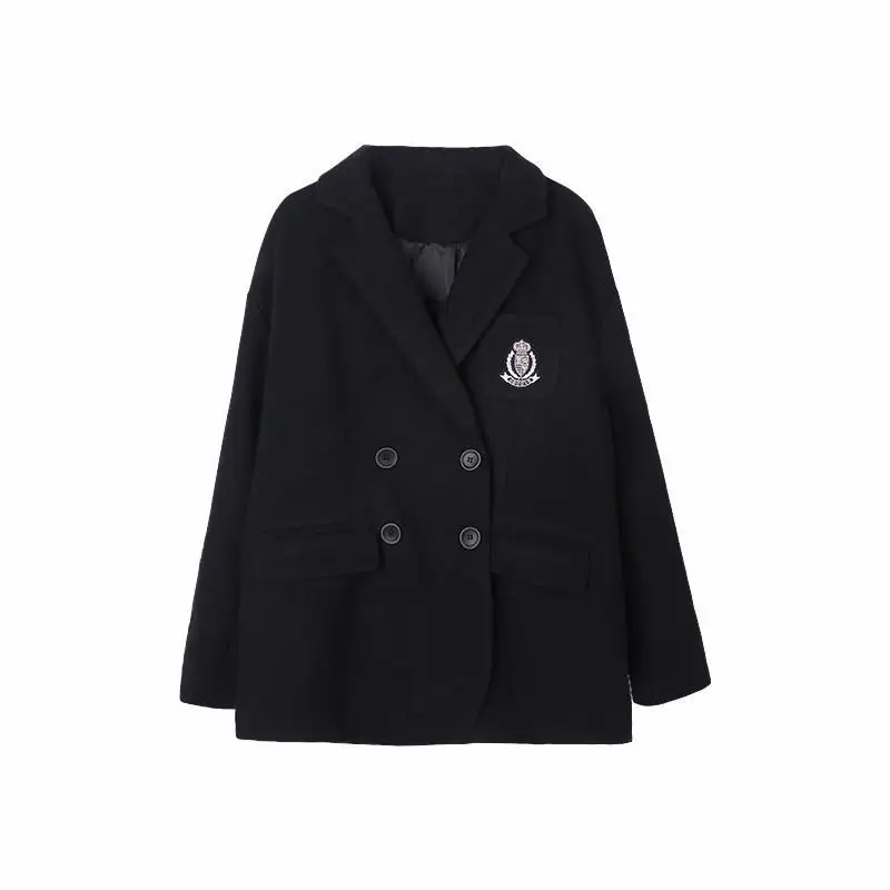 2020. aasta Uus Naiste jakk Lahti Must Preppy Stiilis Villane mantel Täkiline krae Mood kottis Ülikonnaga mantel naiste jope
