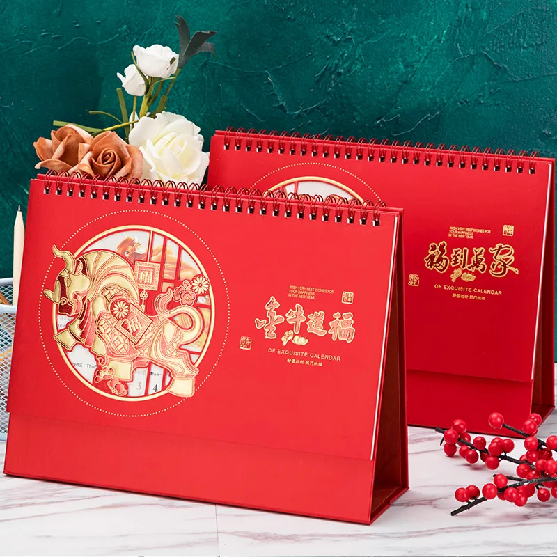 2021 Hiina punase laua kalender Hiina stiilis tabel kalendri office desk decor kingitused