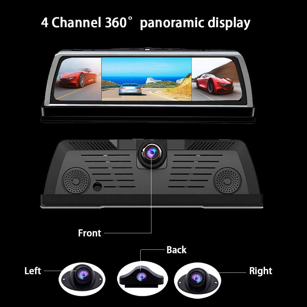 2GB+32GB Kriips Cam 4 Channel 360° Panoraam Dashboad Car DVR Center Console Kaamera 10
