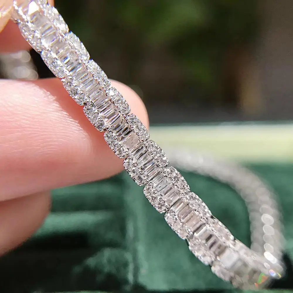 3 style 14K valge kullaga täidetud Smaragd lõigatud Ruudu Teemant Käevõru Naistele Luksuslik Pulmad Engagement gemstone Ehted 18cm