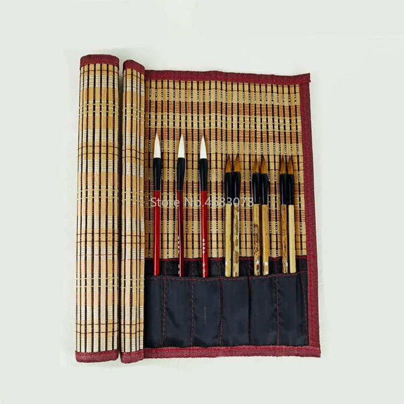 33x39cm Hiina stiilis kalligraafia pintsli kalligraafia pliiats maali omanik harja juhul kott rulli, pintsli või pliiatsi kardin pliiats Bamboo pen