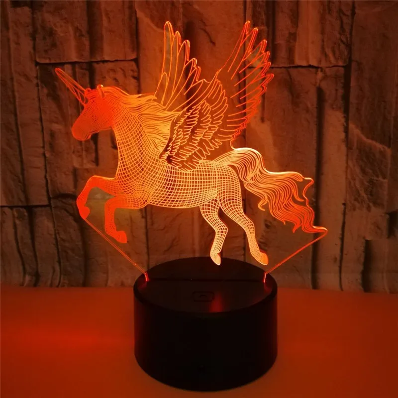3D Lava Lendavad Tiivad Ükssarvik Hobune LED Beebi Magamistoas Tabel 7 Värvi USB-Laadimine Romantiline Moon Night Light Sünnipäeva Lapsed Kingitus