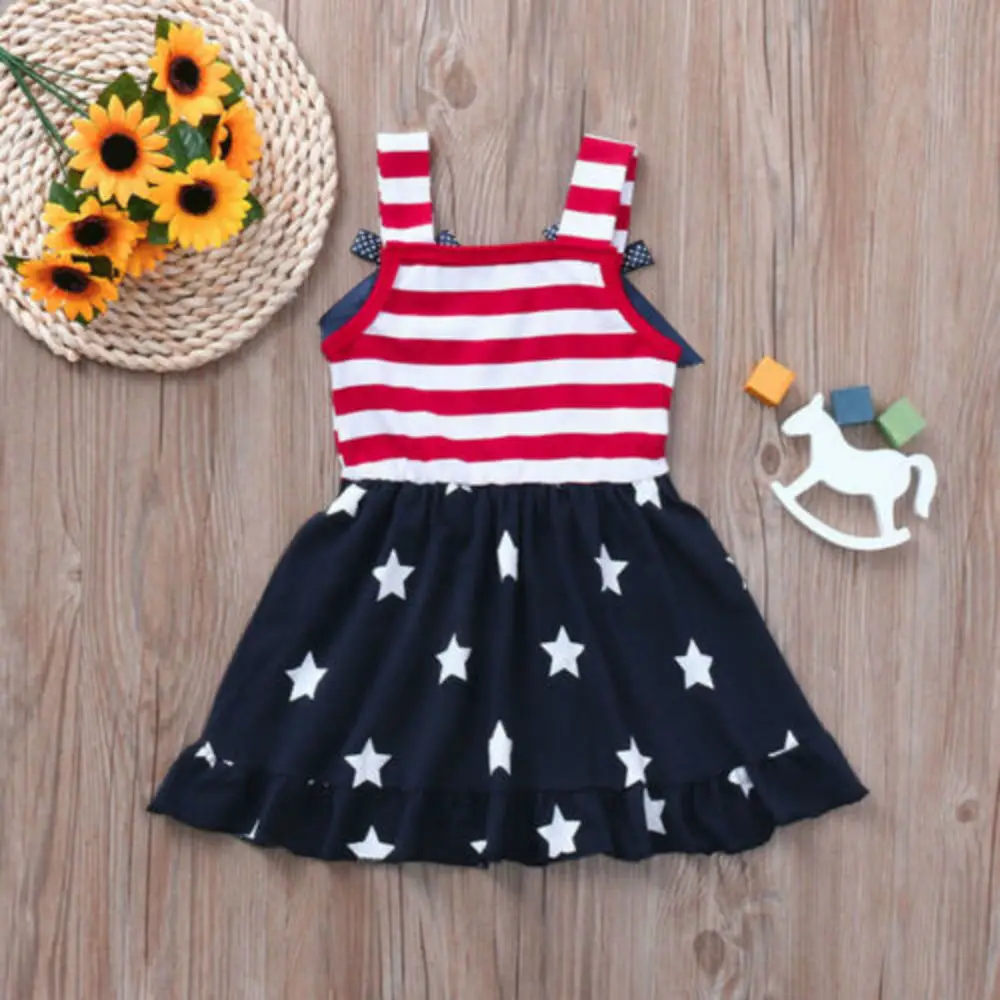 4. juuli Väikelapse Baby Girl Dress Ameerika Lipu Tähed Triibuline Suvel Sundress Ameerika Lipu Tähed Triibuline Kiik Sundress