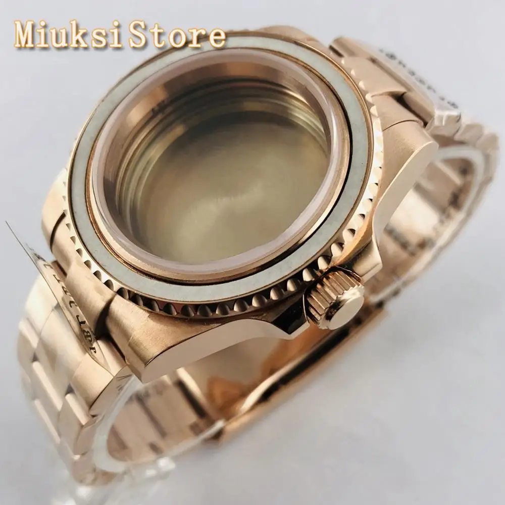 40mm rose gold watch juhul safiir klaas-roostevabast terasest käevõru sobib NH35 NH36, ETA 2836,Miyota 82 Serie,DG2813/3804 liikumine