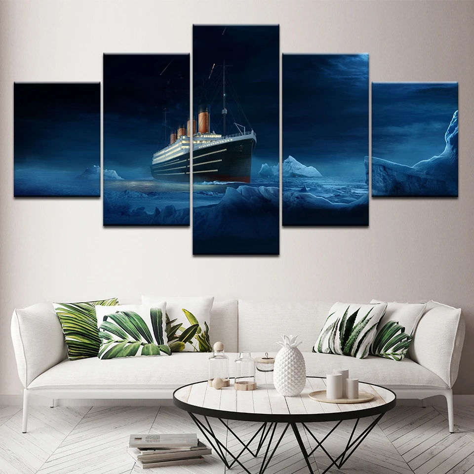 5 Tükki Home Decor Lõuendile Maali Titanic Laeva Seascape Lõuendile Trükitud Pildid Seina Art Maali Maastik Plakati Kujundus