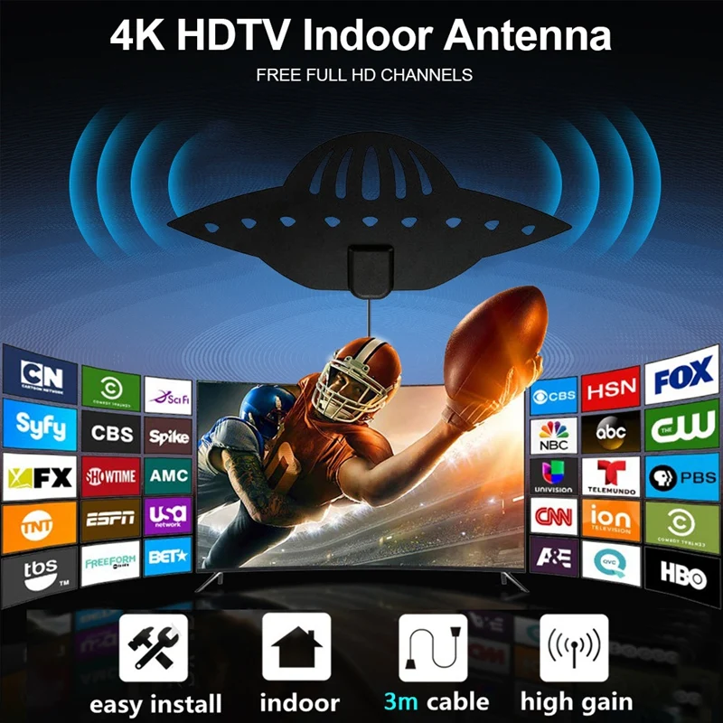 50 Miili TV Antenn Siseruumides Väljas HDTV HD digi Kanalid 4K 1080P