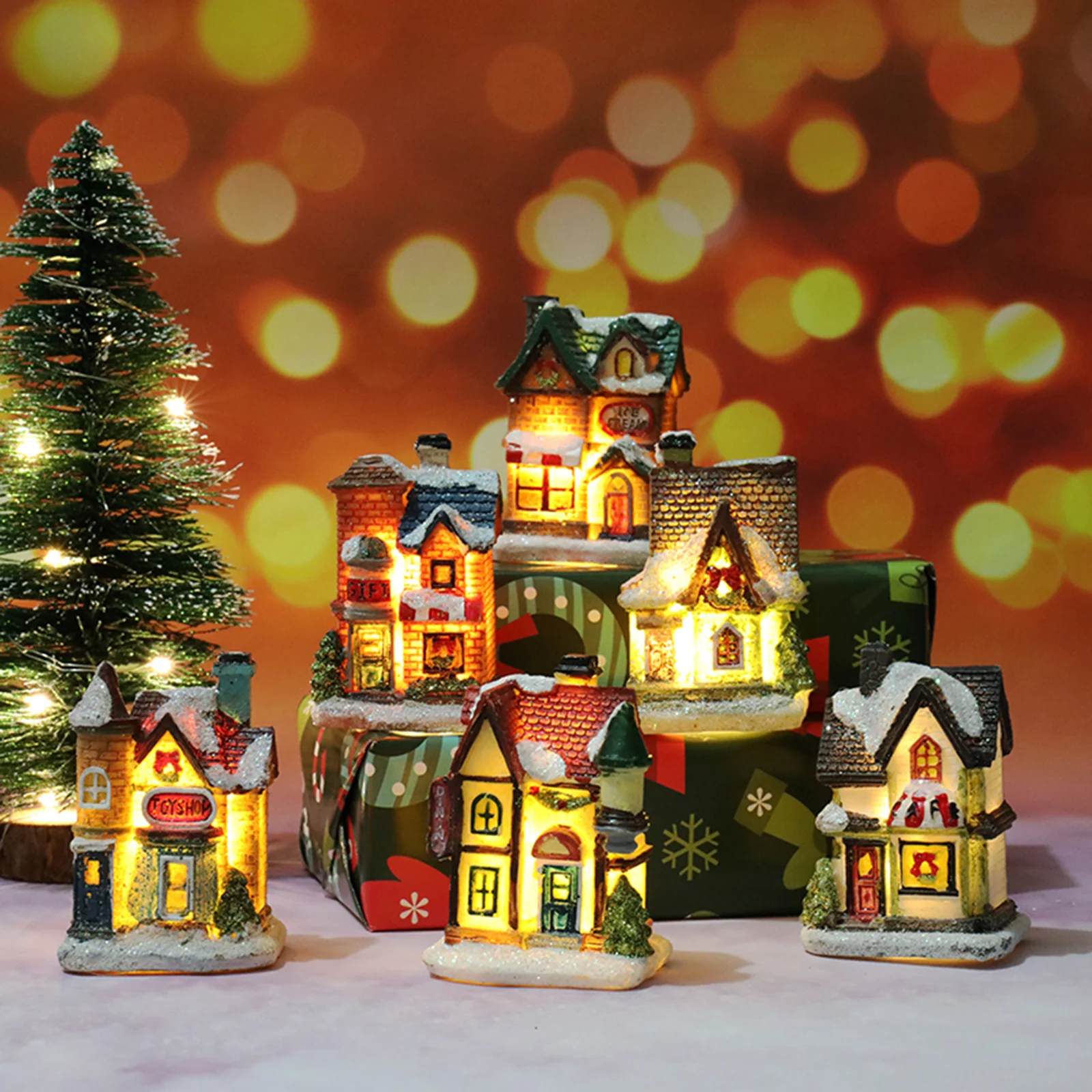 6 Pieced Jõulud Küla Set Mini LED House Kääbus Nukumaja Kodu Tabel Xmas Teenetemärgi Kaunistused