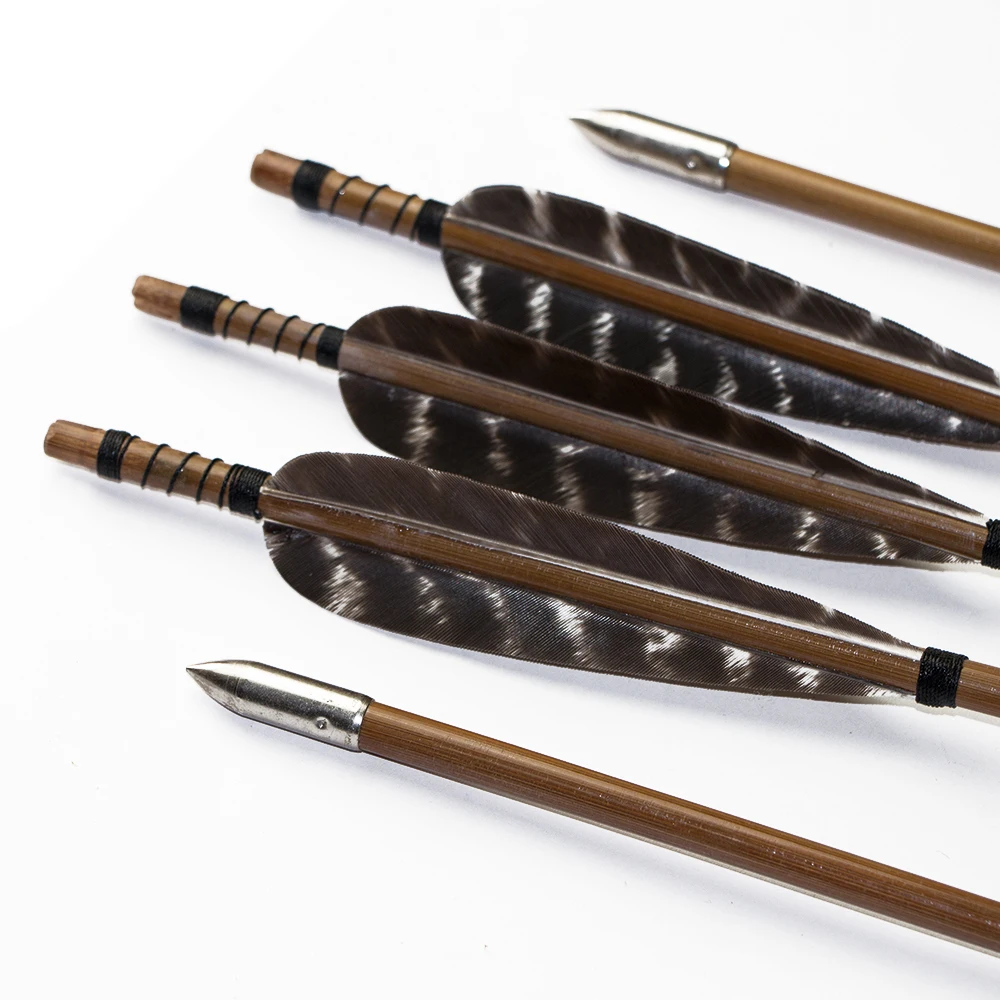 6tk Käsitsi valmistatud Bambusest vibulaskmine Nooled hunt nool faasani nool sulg&target nool punkti mahavõtmise vibu või traditsioonilise vibu