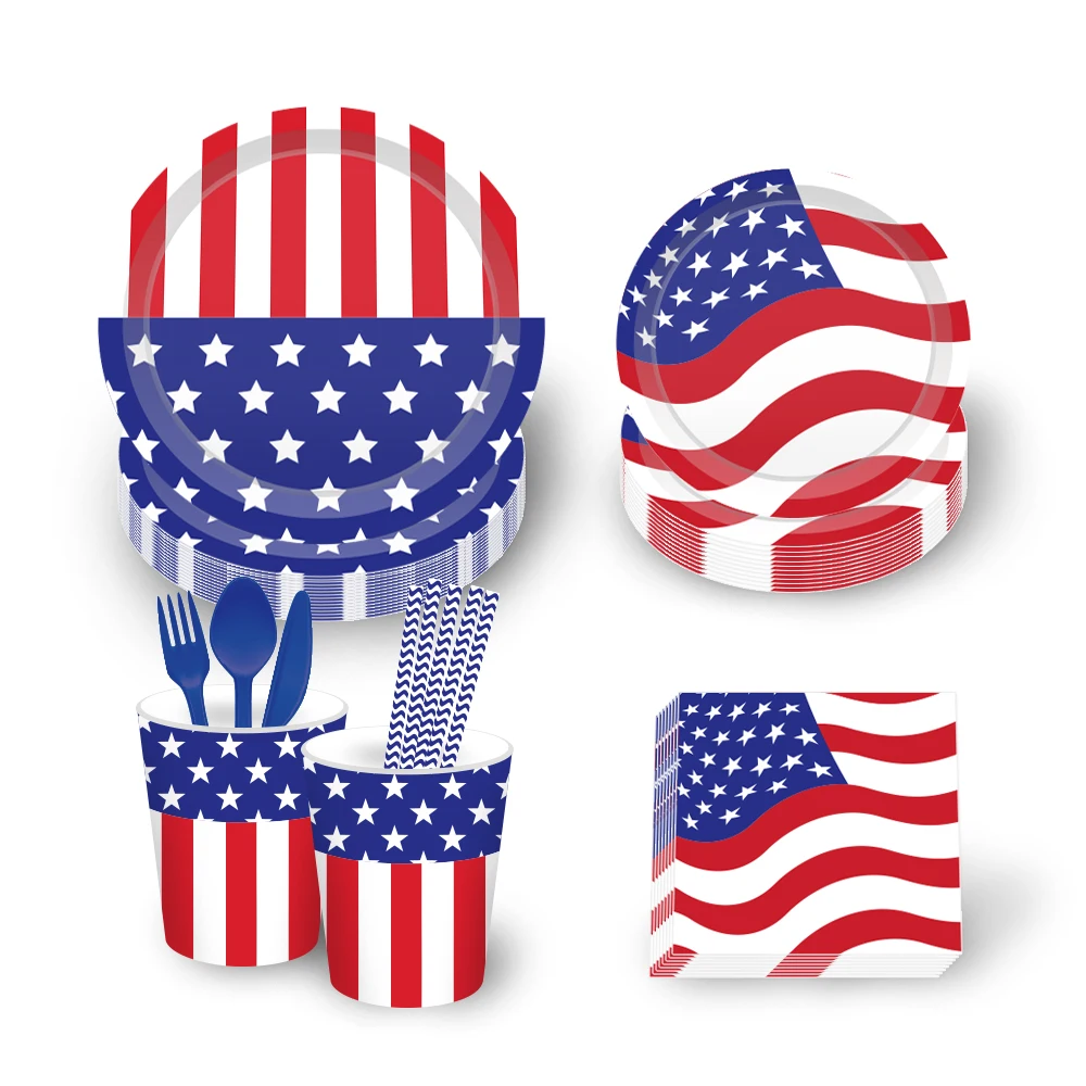 7inch 4. juuli on Ameerika rahvuspüha Pool Ühekordsed Taldrikud Lauanõud Ameerika Riigi riigilipu Pool Kaunistused Tarvikud