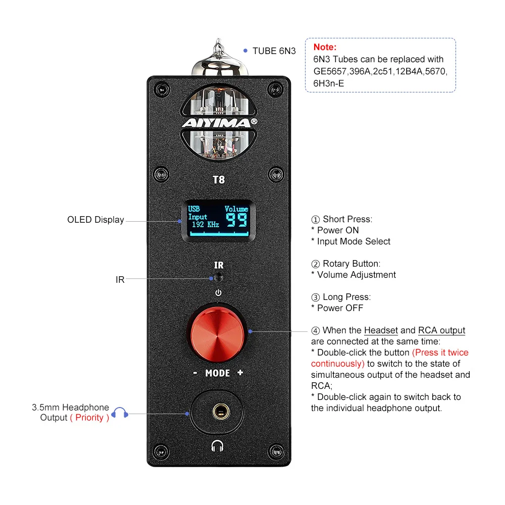 AIYIMA T8 Bluetooth-5.0 APTX OPA1656 Toru 6N3 Preamplifier Stereo Digitaalne Heli Kõrvaklappide Preamp DAC Kõlarid Võimendi Kodu