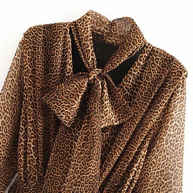 Aachoae Naiste Leopardi Mini Kleit Kikilips Krae Pikk Varrukas Streetwear Kleidid Sidemega Plisseeritud High Street Sundresses