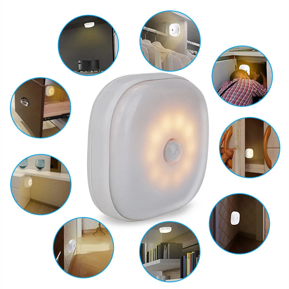 Akutoitega Mini Led Sensor Light Seina Lamp 10 Led Öö Liikumisandur Kerge, Soe Valge, Külm Valge WC Wc Kerge