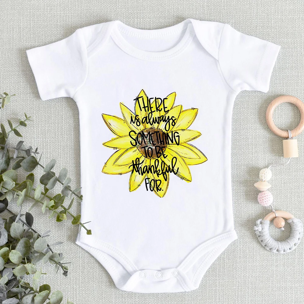 Alati On Midagi, Mille Eest Tänulik Olla Trükitud Baby Girl Boy Jumpsuits Vabaaja Sunflowers Suve Vastsündinud Ropa De Debe Niña